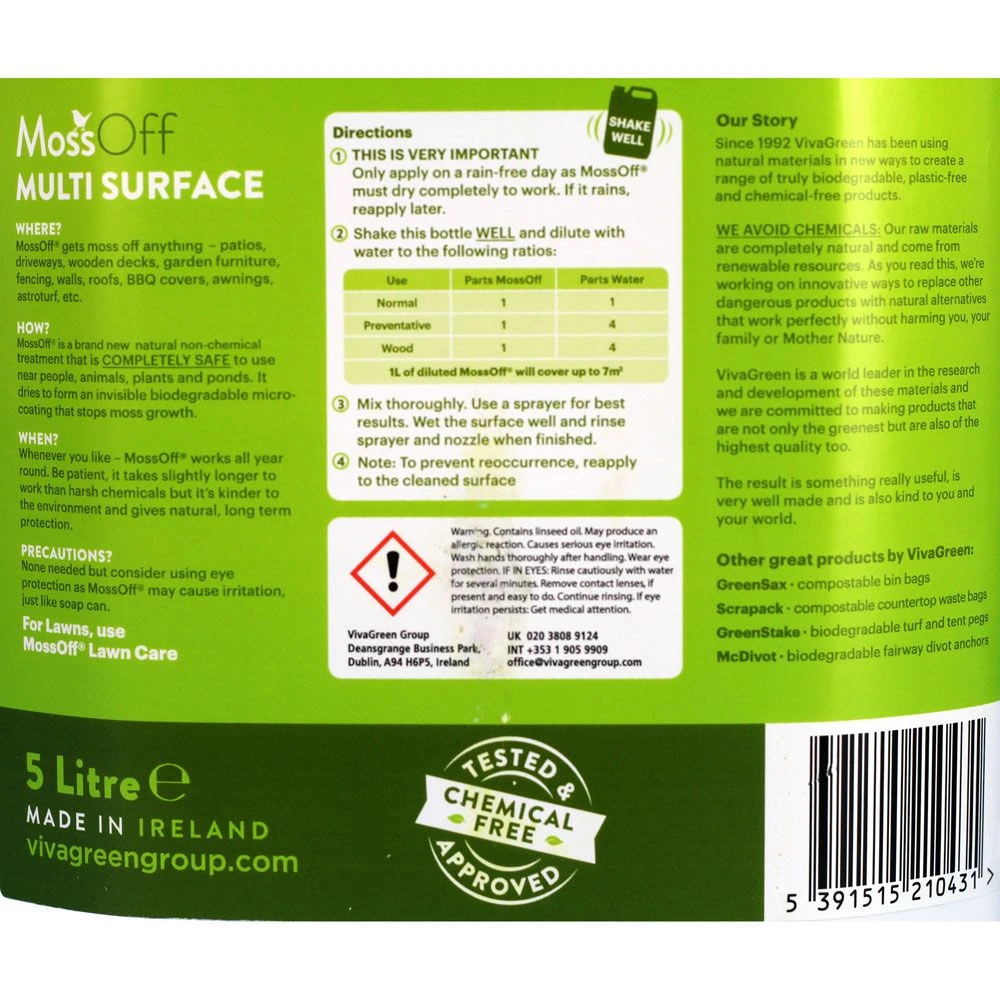 MossOff Chemical Free Multi Surface 5L - Clears Moss & Algae On Hard Surfaces 2 MossOff Chemical Free Multi Surface 5L - Clears Moss & Algae On Hard Surfaces - Image 2
